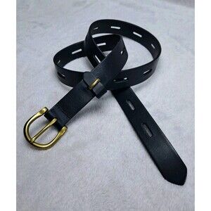 Madewell Black Leather Belt Womens Sz Small Slotted Brass Buckle Classic